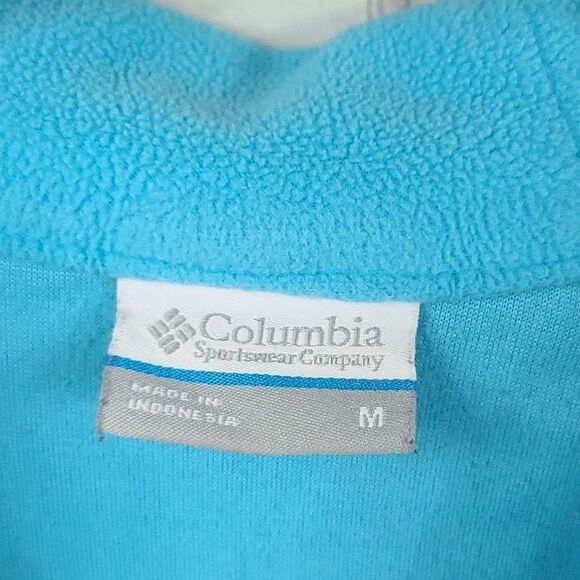 Columbia Women's Quarter Zip Jacket Turquoise Blue Plush Fleece Fluffy Medium - Picture 2 of 5